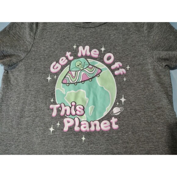 Kandy Kiss Shirt Girls Medium Gray Alien Get Me Off This Planet Graphic Tee Top - Picture 3 of 12